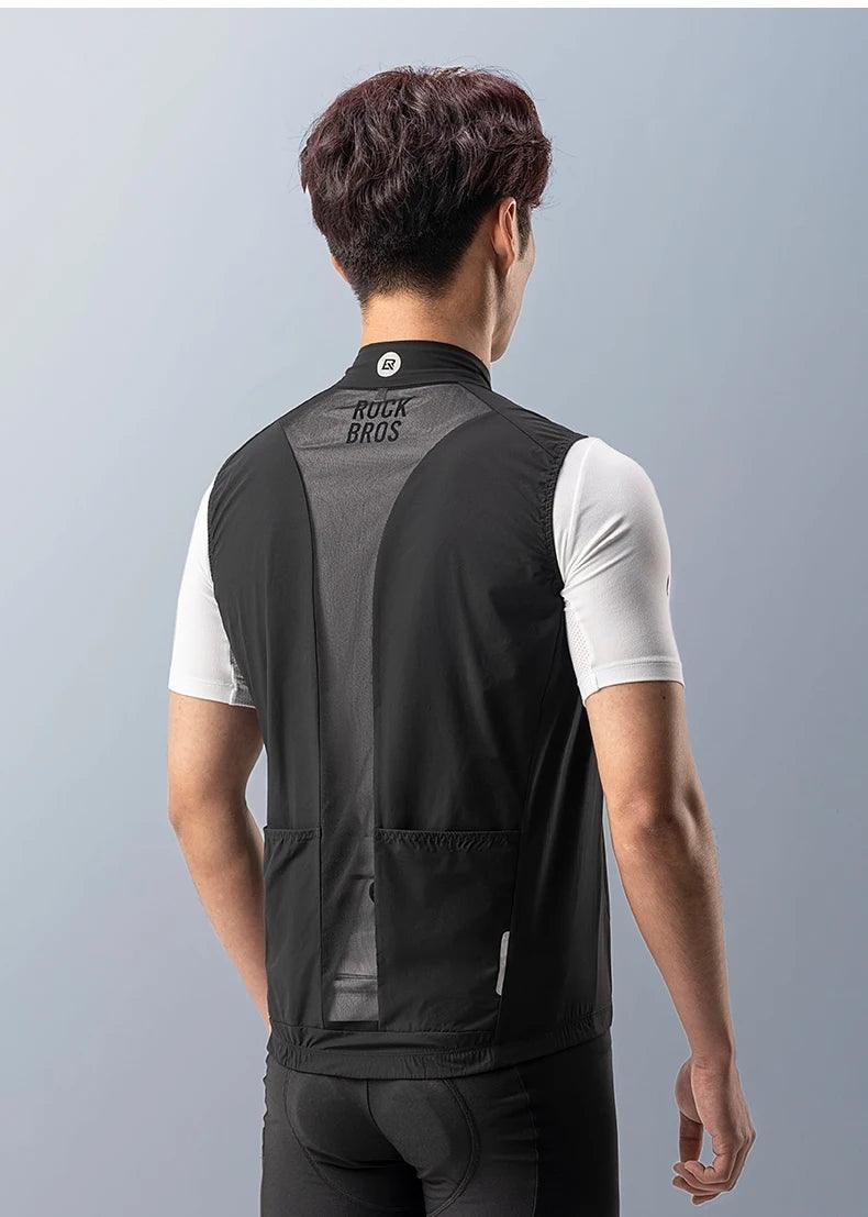 ROCKBROS Cycling Vest for Men Breathable Bicycle Clothing Outdoor Sports Windproof Running Vest Reflective Quick Dry Jersey