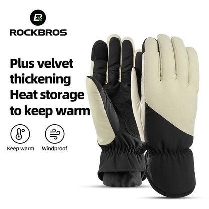 ROCKBROS Winter Ski Gloves Waterproof Snow Keep Warm Windproof Gloves Snowboard Gloves Touch Screen Fleece Motor Riding Gloves