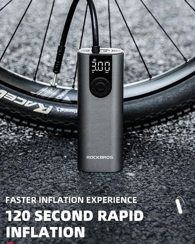 ROCKBROS Air Pump for Car Electric Bike Motorcycle 150PSI Type-C Tire Inflator Portable Air Compressor with LCD Digital Display