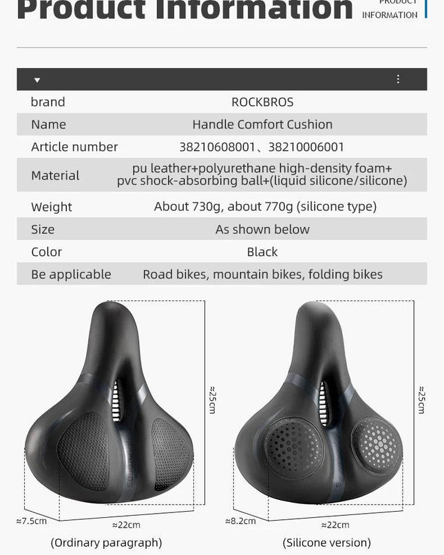 ROCKBROS Bicycle Saddle Breathable Shock Seats PU Leather Surface Cushion Rounded Hollow Cycling Seat Comfort MTB Bike Saddles