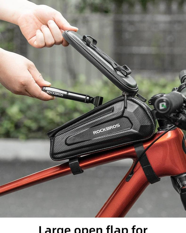 ROCKBROS Bike Bag Front Handlebar Bag Hard Shell 360° Cell Phone Holder With Touch Screen Waterproof Front Frame Cycling Bag