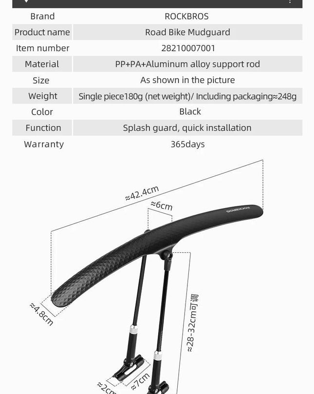 ROCKBROS Bicycle Mudguard Bike Fender PP Soft Plastic Mudguard Strong Toughness Road Suitable For Bicycle Protector Accessories