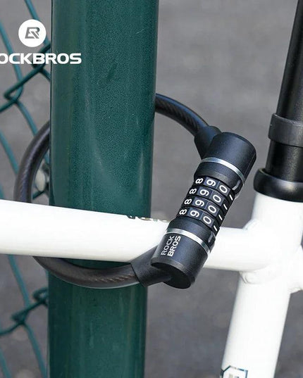 ROCKBROS Portable Bicycle Steel Cable Lock 4-Digit Password PVC Waterproof Dustproof Bike Lock Safety Lock MTB Road Accessories
