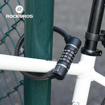 ROCKBROS Portable Bicycle Steel Cable Lock 4-Digit Password PVC Waterproof Dustproof Bike Lock Safety Lock MTB Road Accessories