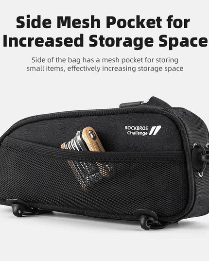 ROCKBROS Bicycle Bag 1.3L Portable Frame Front Tube Cycling Bag Waterproof MTB Road Bicycle Pannier Black With Headphone Jack