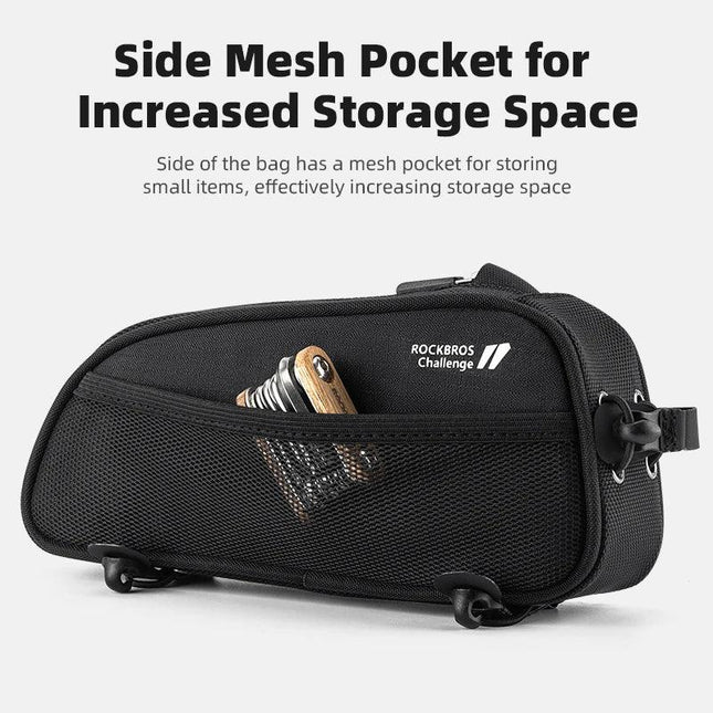 ROCKBROS Bicycle Bag 1.3L Portable Frame Front Tube Cycling Bag Waterproof MTB Road Bicycle Pannier Black With Headphone Jack