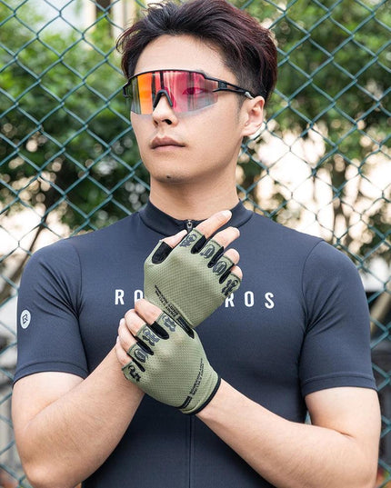 ROCKBROS Half Finger Gloves SBR Palm Pads Breathable Anti-shock Cycling Gloves High Elasticity Fitness Bicycle Fingerless Gloves