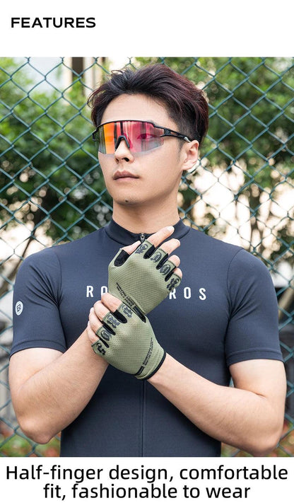 ROCKBROS Half Finger Gloves SBR Palm Pads Breathable Anti-shock Cycling Gloves High Elasticity Fitness Bicycle Fingerless Gloves