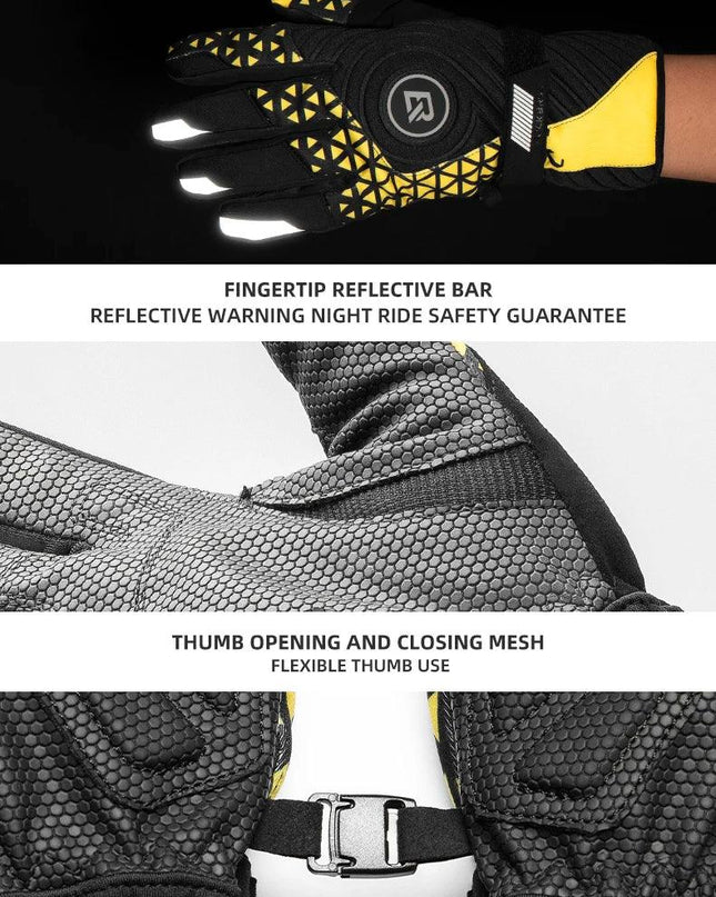 ROCKBROS Bicycle Gloves Winter Warm Motorcycle Full Finger Cycling Gloves Screen Touch Ski Sports Gloves Hiking Thermal Mitten