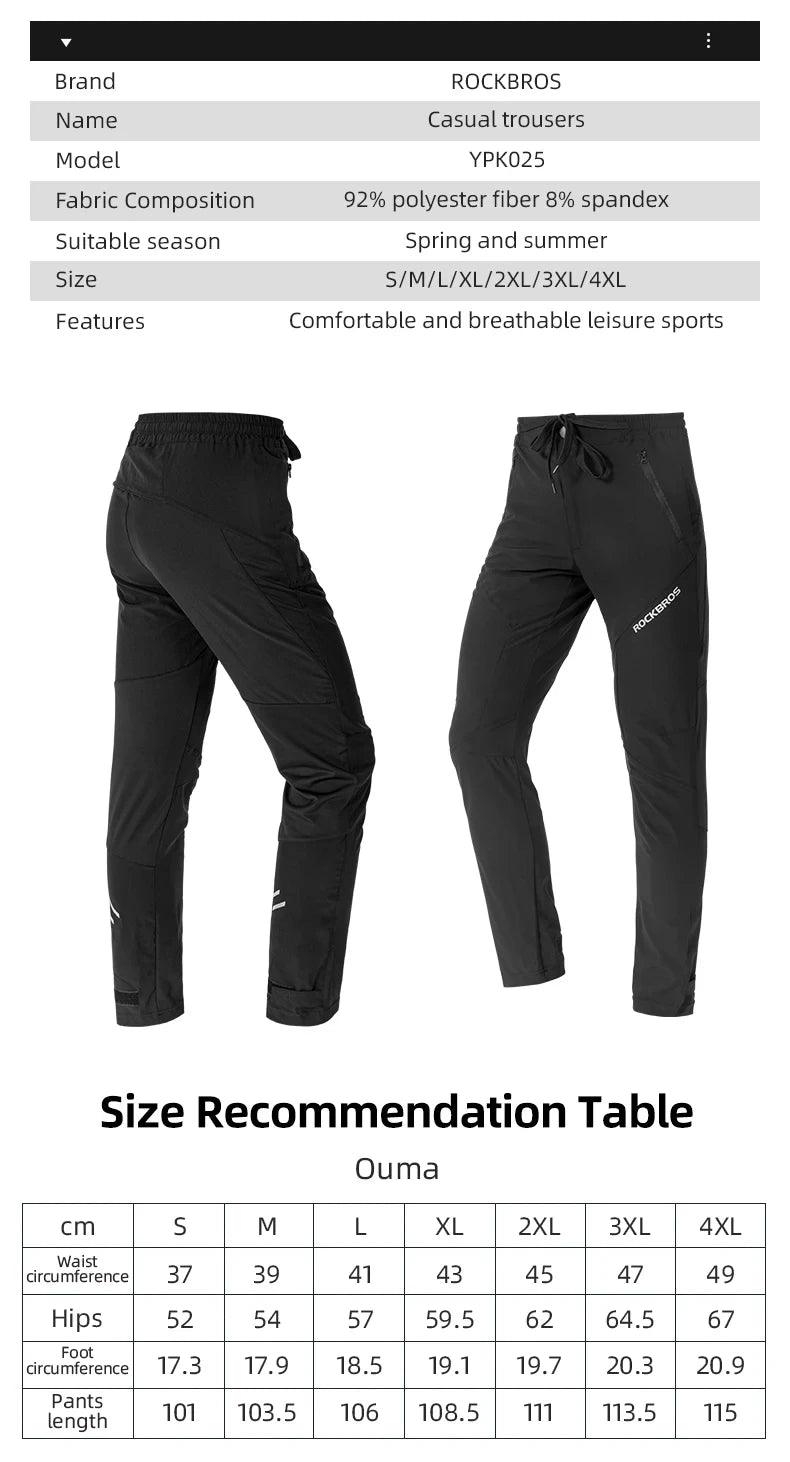 ROCKBROS Cycling Pants Spring Summer Quick Drying Sports Pants Women Men's Pants MTB Road Bike Pants Breathable Bicycle Trousers