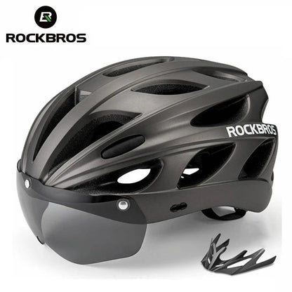 ROCKBROS Bicycle Helmet Men EPS Integrally-molded Breathable Cycling Helmet Men Women Goggles Lens Aero MTB Road Bike Helmet