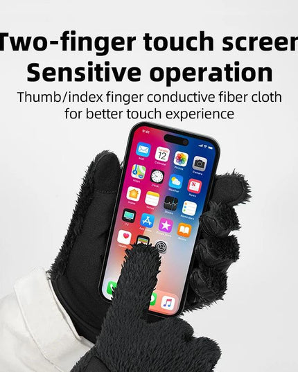 ROCKBROS Autumn Winter Ski Gloves Warm Windproof Gloves Cycling Snowboard Driving Double Layer Fleece-Lined Thickened Gloves
