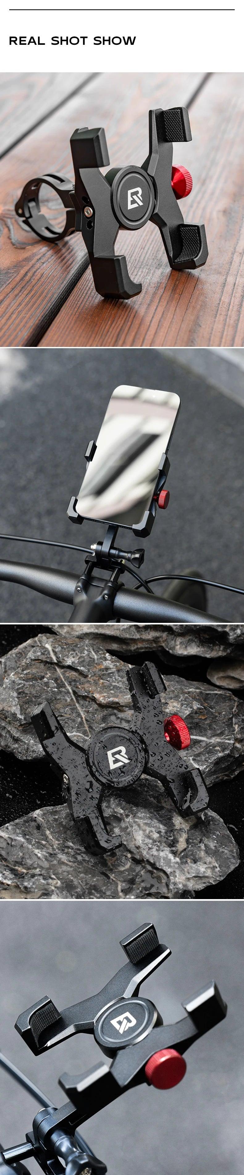 ROCKBROS Bike Phone Holder Aluminum Alloy Material Bracket Anti-slip Cushioning Pads 4.7-7.09 inch Mobile Phone Stand Shockproof