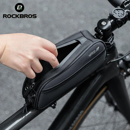 ROCKBROS Bicycle Bag 1.3L Portable Frame Front Tube Cycling Bag Waterproof MTB Road Bicycle Pannier Black With Headphone Jack