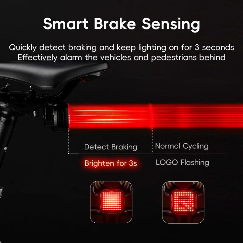 ROCKBROS Bicycle Rear Light Smart Sync Brake Sensing Taillight 12 Modes Ipx6 Rechargeable Rear Light MTB Road Bike Accessories