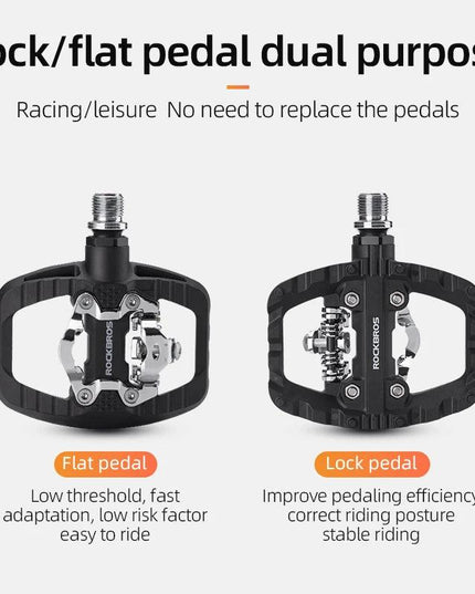 ROCKBROS MTB Bicycle Pedals 2 In 1 Flat/Lock Pedal Mountain Bike Non-Slip Labor Saving Nylon Pedals Waterproof Sealed Bearing