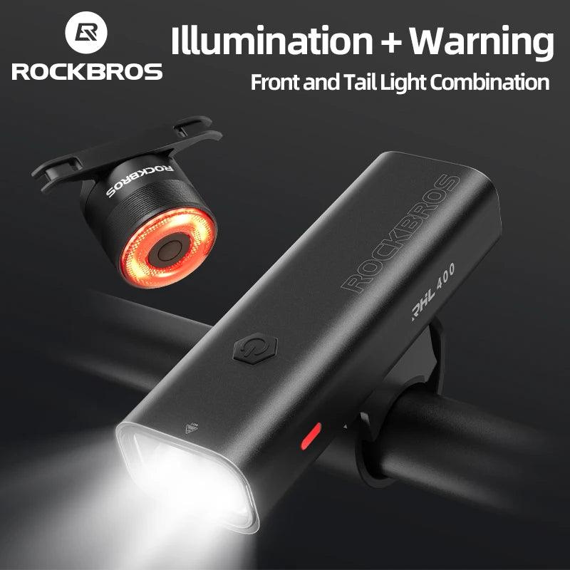 ROCKBROS Bike Light Waterproof Type-C Rechargeable Bicycle Headlight 200M Range Flashlight With Tail light Cycling Accessory