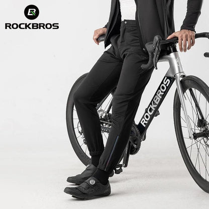 ROCKBROS Cycling Pants Windproof Warm Autumn Winter Bike Pants Fleece-lined Long Pants Riding Fitness Trousers Sport Equipment