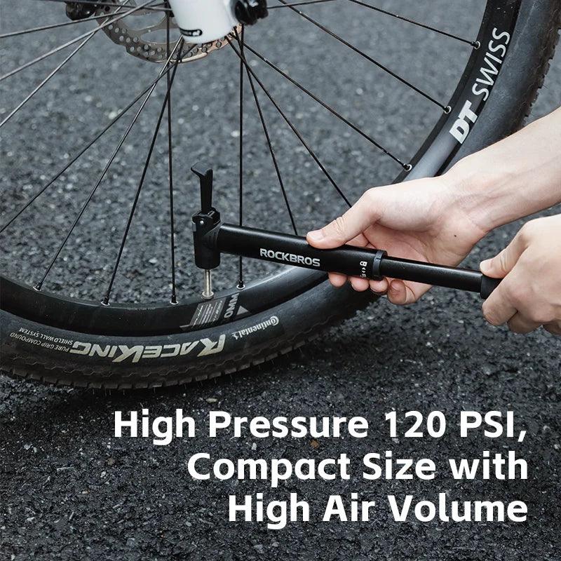 ROCKBROS Portable Pocket Pump With Ratchet 120PSI AV/FV Aluminum Alloy Ultralight Bicycle Tire Pump Inflator Cycling Tire Pump