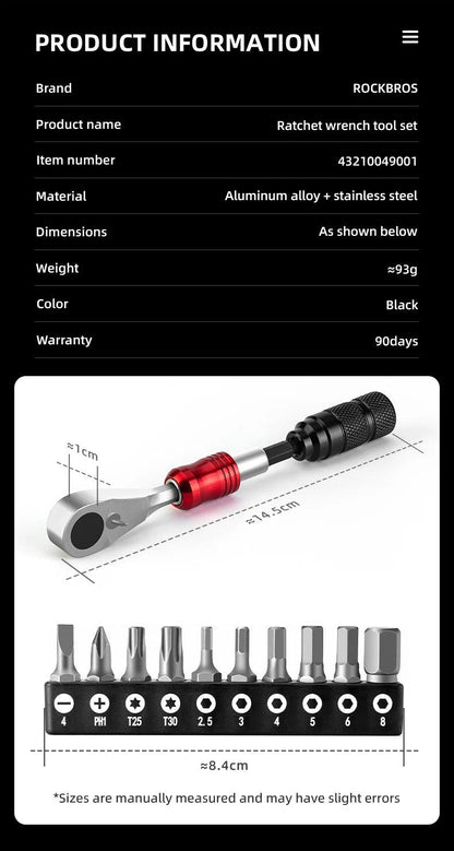 ROCKBROS Bicycle Repair Tool Kits 72 Tooth Ratchet Wrench Set Torque Screwdriver Motorcycle Repair Kit Portable Maintenance Tool