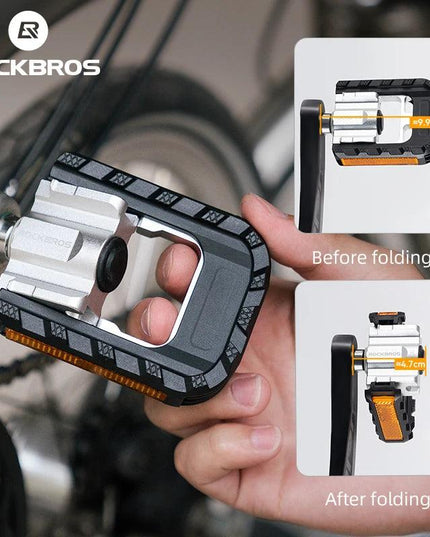 ROCKBROS Bicycle Pedals Foldable MTB Pedal Aluminum Anti-slip Foldable Pedals Cycling Self-lubricating Bearings Reflective Pedal