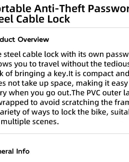 ROCKBROS Portable Bicycle Steel Cable Lock 4-Digit Password PVC Waterproof Dustproof Bike Lock Safety Lock MTB Road Accessories