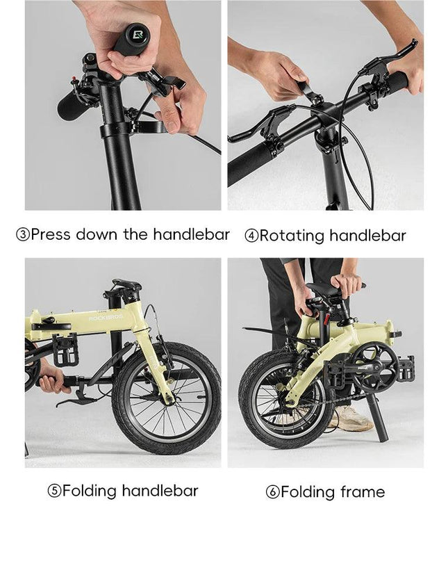 ROCKBROS Portable Folding Bike 14 inch Aluminium Alloy Bike Frame V Brake Lightweight Adult Folding Bicycle