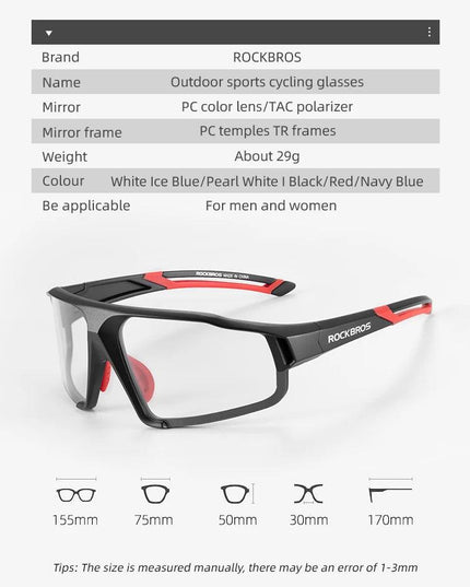 ROCKBROS Photochromic Cycling Glasses Bike Bicycle Glasses Sports Men's Sunglasses MTB Road Cycling Eyewear Protection Goggles