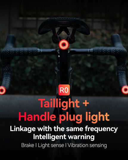 ROCKBROS Bicycle  Bar End Light Rear Light IPX6 Bike Lamp 5 modes Intelligent Brake Sensor Safety Light for Night Riding