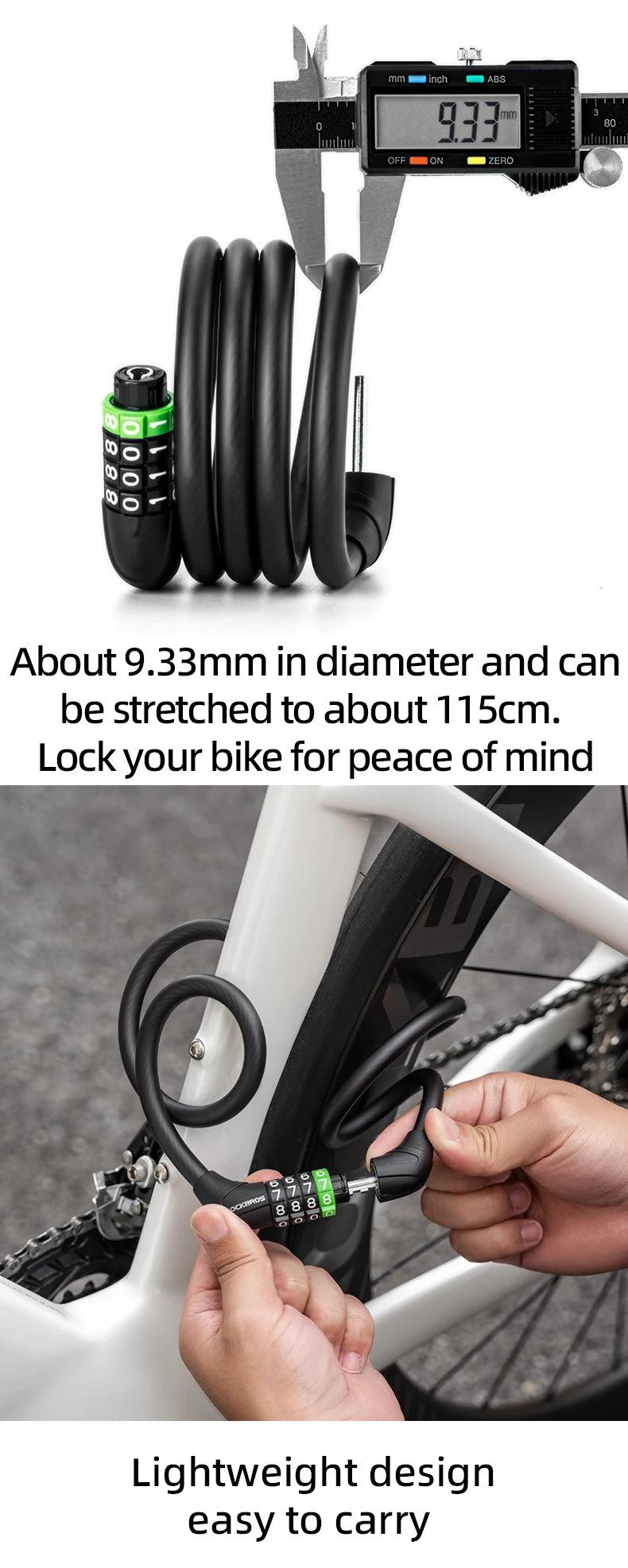 ROCKBROS Bike Cable Lock MTB Road Bicycle Anti-Theft Password Lock PVC Steel Cable Lock for Motorcycle Scooter Bike Accessories