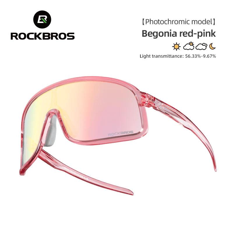 ROCKBROS Photochromic Glasses  HD Large-frame Lens Outdoor Riding Sunglasses UV400 Eyewear Sports Eye Protection Cycling Goggles