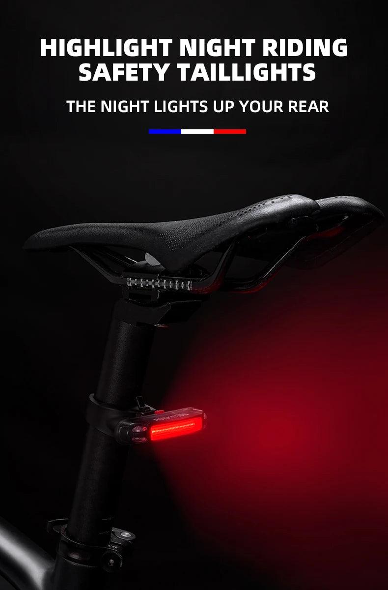 ROCKBROS Bicycle Light Waterproof Bike Taillight LED USB Rechargable Safety Back Light Riding Warning Saddle Bike Rear Light