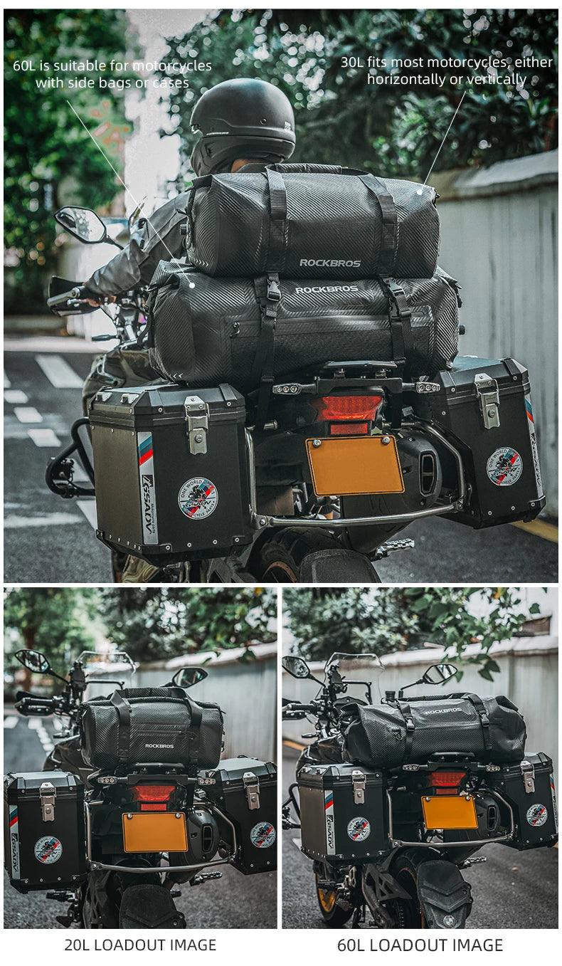 ROCKBROS Waterproof Motorcycle Pannier PVC 20L-60L Tail Bag Travel  Rear Seat Luggage Bag Multiple Carry Motorcycle AccessorIes