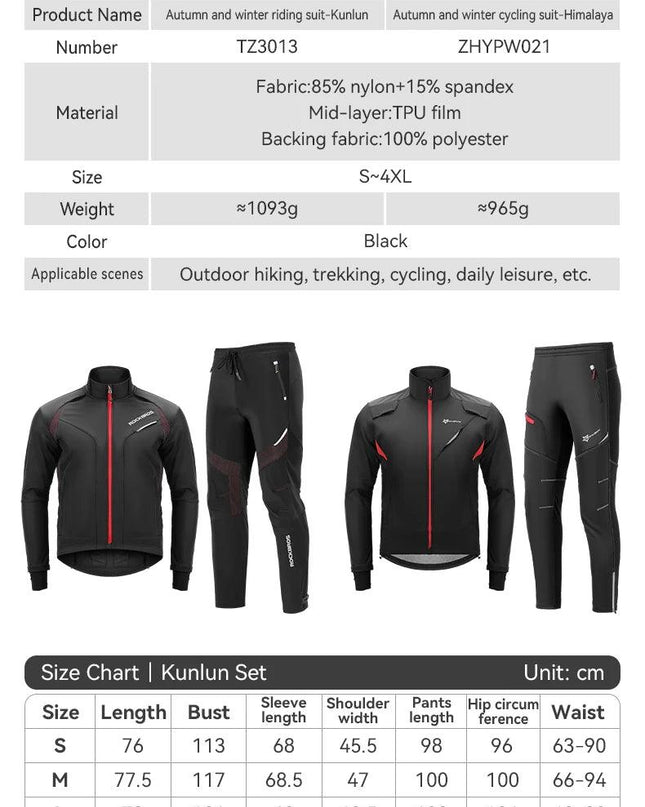 ROCKBROS Cycling Clothing Set Winter Windproof Reflective Cycling Jersey Thermal Fleece Pants Rainproof Set Men Women Sportswear