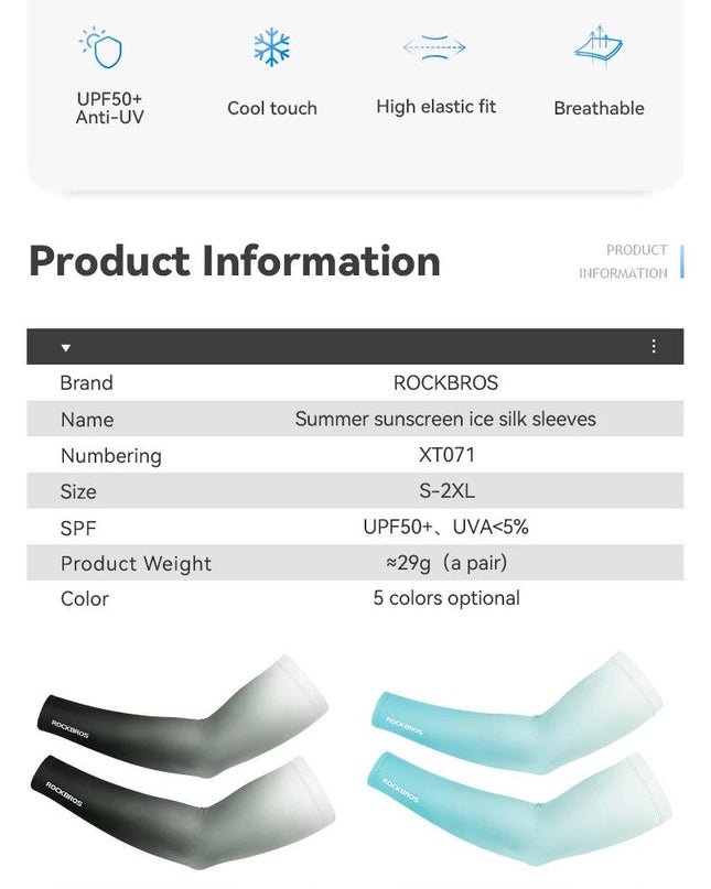 ROCKBROS Arm Sleeve UV Protection Cycling Sleeve Summer Quick Dry Breathable Fitness Fishing Sunscreen Sport Wear Arm Sleeves