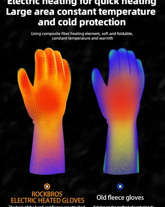 ROCKBROS Warm Heated Gloves Snowmobile Gloves With 3 Levels 4000mAh Rechargeable Battery Powered Electric Thermal Heat Glove