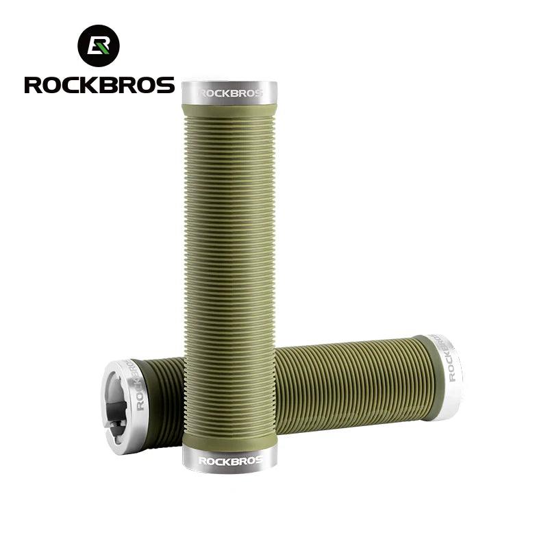 ROCKBROS Bicycle HandleBar Grips Rubber Soft MTB Mountain Bike Grips Dustproof Handlebar Protect Cover Aluminum Alloy Lock Ring