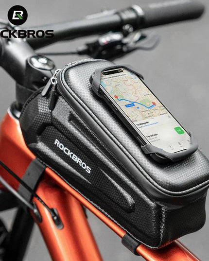 ROCKBROS Bike Bag Front Handlebar Bag Hard Shell 360° Cell Phone Holder With Touch Screen Waterproof Front Frame Cycling Bag