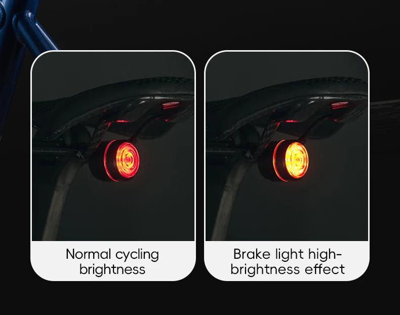 ROCKBROS Bicycle Tail Light Smart Auto Brake Sensing Light Waterproof Rear Touch-sensitive Cycling Taillight Vibration Wake-up