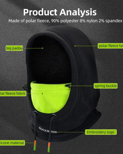ROCKBROS Warm Cap Winter Windproof Hat Thermal Polar Fleece Balaclava Hat Outdoor Hand Cap Cold Padded Hood Neck