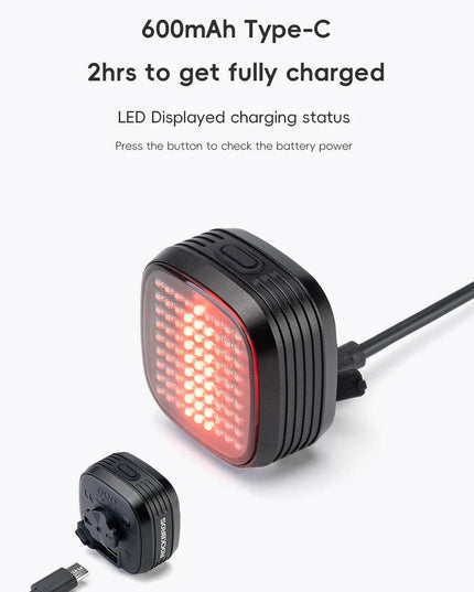 ROCKBROS New Bike Rear Light Mtb Road Smart Brake Sensing Sync Tail Light Ipx6 Waterproof High Quality Rechargeable Rear Lamp