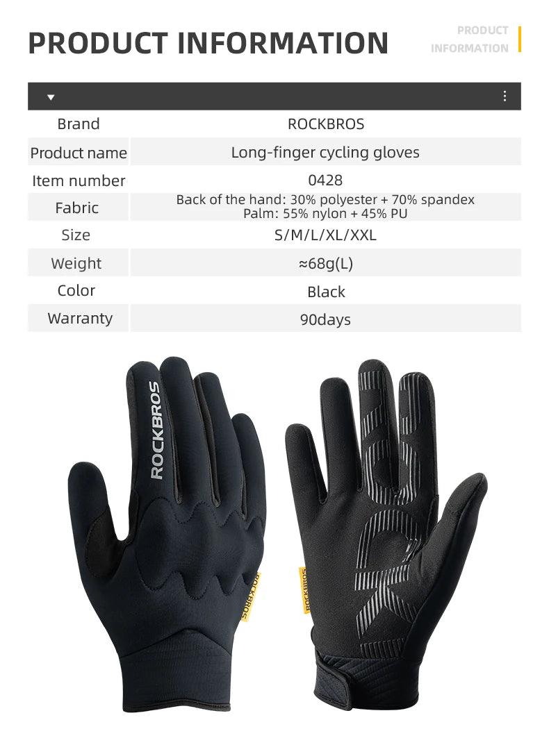 ROCKBROS Winter Gloves Touch screen Windproof Bike Cycling Gloves Full Finger Ski Non-Slip Warm Sports Motorcycle Hiking Gloves