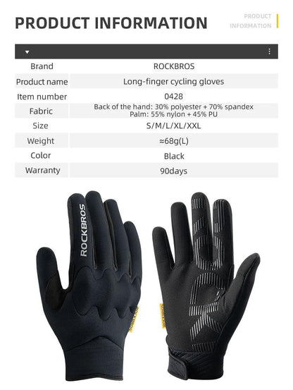 ROCKBROS Winter Gloves Touch screen Windproof Bike Cycling Gloves Full Finger Ski Non-Slip Warm Sports Motorcycle Hiking Gloves