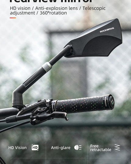 ROCKBROS Bicycle Rearview Mirror Universal Wide-Range 360° Adjustable Mirror For Mountain Road Bike Motorcycle Scooter Safety