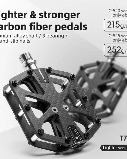 ROCKBROS Ultra-Light Carbon Fiber Pedals 3-Bearing MTB Bicycle Pedals Labor Saving Waterproof Anti-Slip Road Mountain Bike Pedal