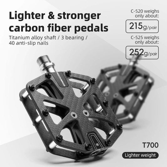 ROCKBROS Ultra-Light Carbon Fiber Pedals 3-Bearing MTB Bicycle Pedals Labor Saving Waterproof Anti-Slip Road Mountain Bike Pedal