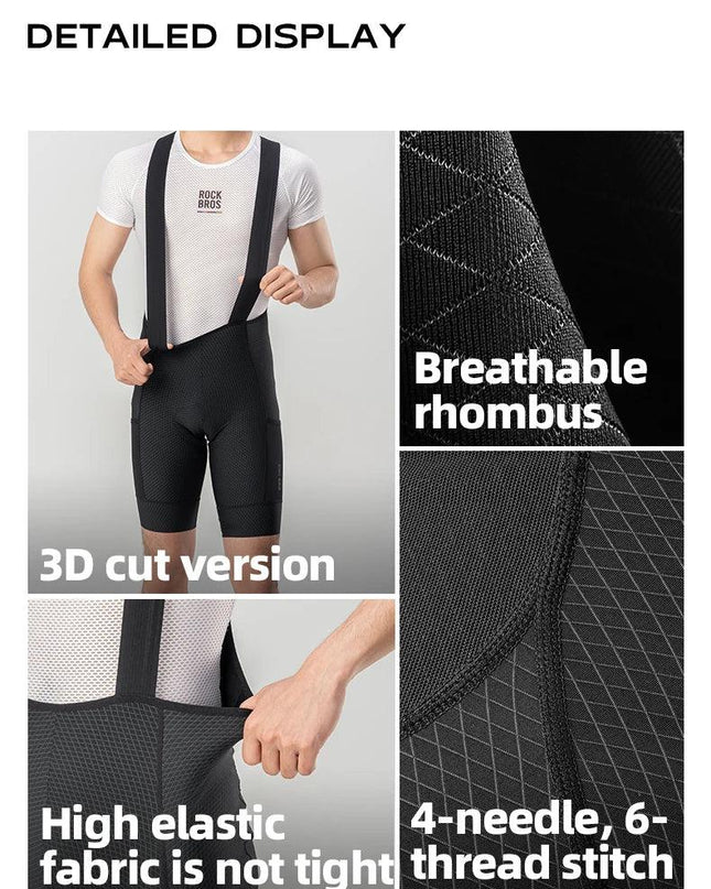 ROCKBROS Cycling Bib Shorts Classic Men Bike Pants Ciclismo Bicycle Shorts Pockets Outdoor Breathable Reflective Tights Shorts