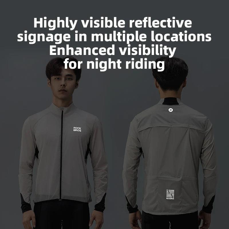 ROCKBROS Lightweight Cycling Jackets Windproof Bike Windbreaker Reflective Breathable Running Jacket Men's Coat With YKK Zipper