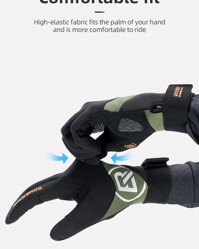 ROCKBROS Long Finger Cycling Gloves Spring Autumn Gloves Non-slip Shock-absorbing Touch Screen Reflective MTB Road Bike Glove