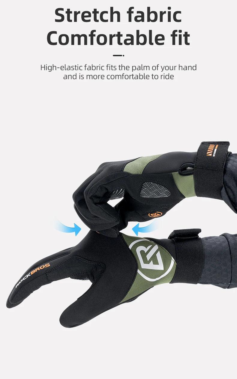 ROCKBROS Long Finger Cycling Gloves Spring Autumn Gloves Non-slip Shock-absorbing Touch Screen Reflective MTB Road Bike Glove